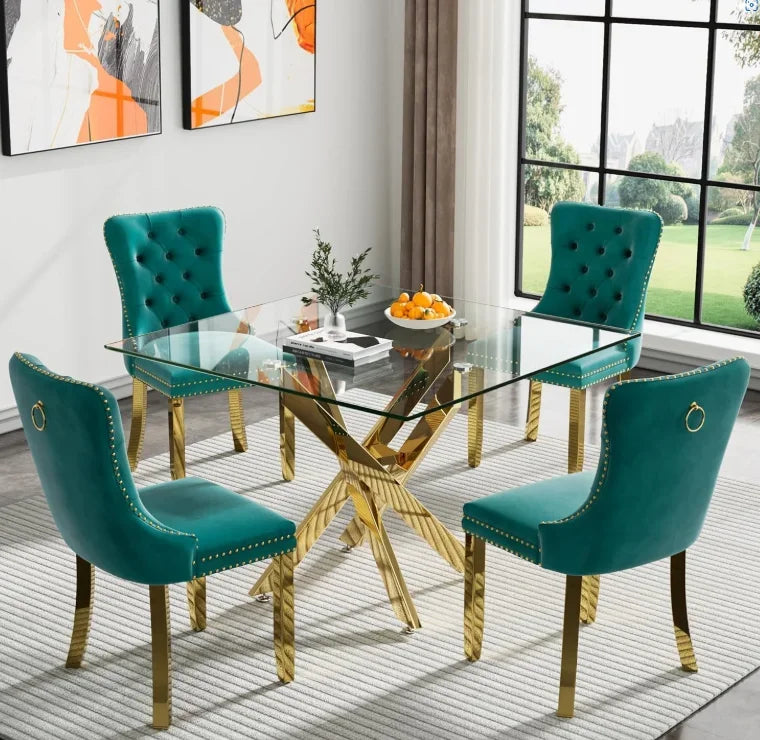 Square Glass Table Set For 4 With Tempered Glass Top