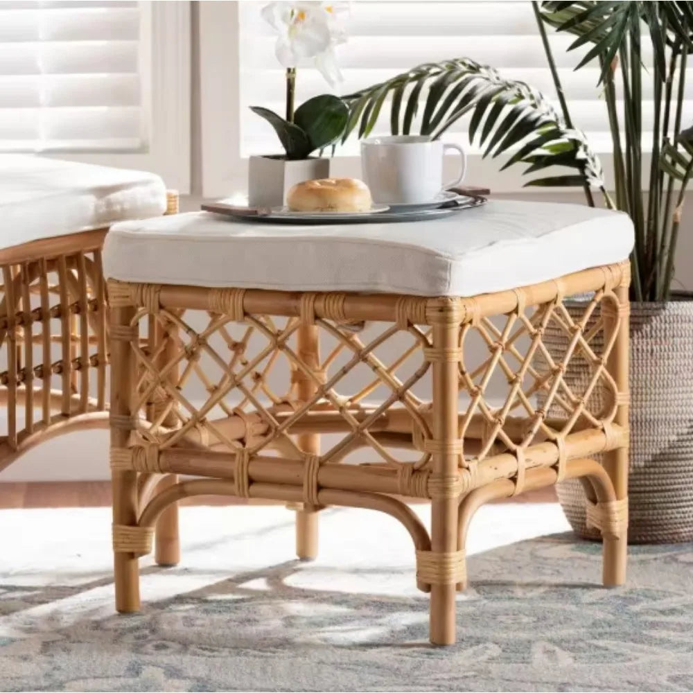Orchard Natural Rattan Ottoman For Patio And Indoor