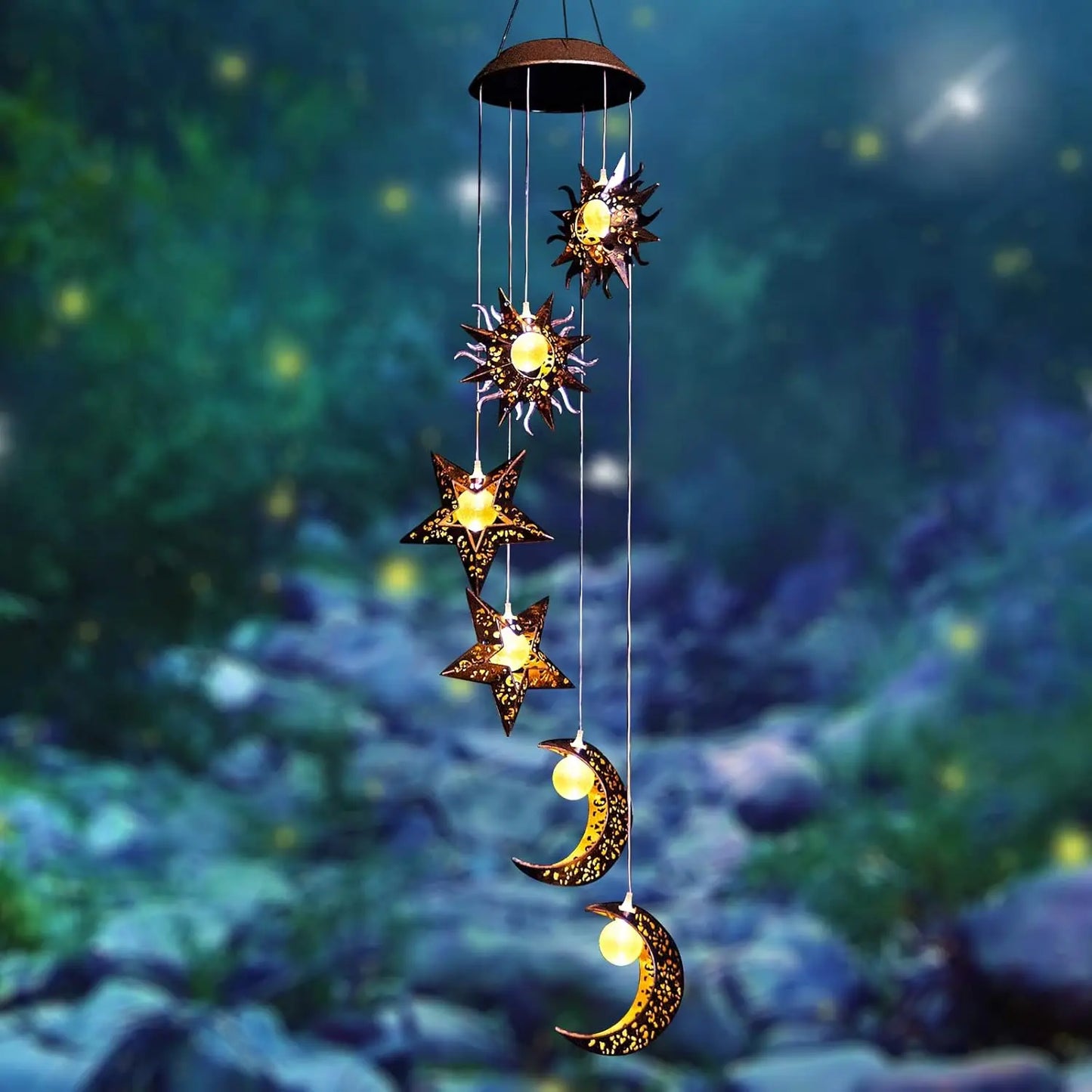 Hign Concerned Solar Wind Chimes Sun Moon Star Lights Garden