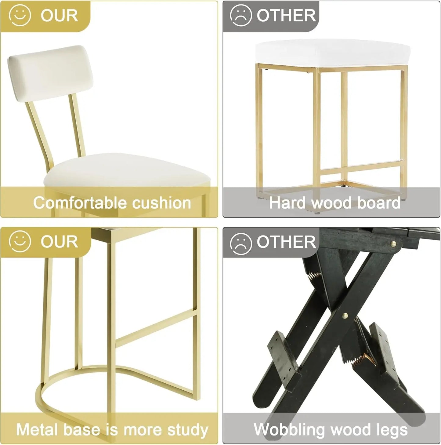 Acekool Counter Height Bar Stools With Upholstered Seat And Back