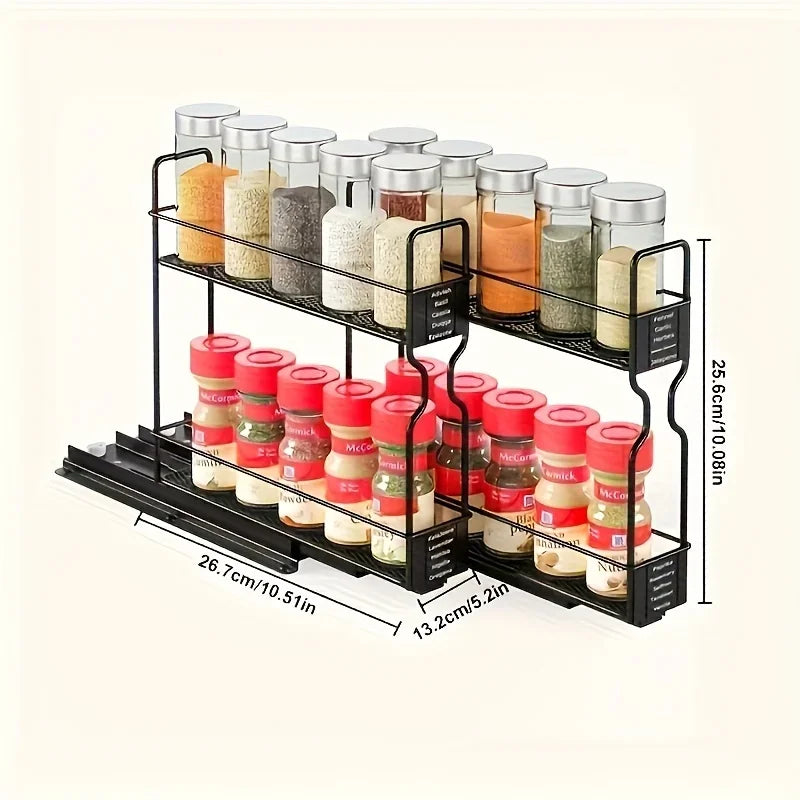 2-piece pull-out cabinet organizer | 5.2 inches x 10.51 inches x 10 inches, equipped with labels, to hold spice jars