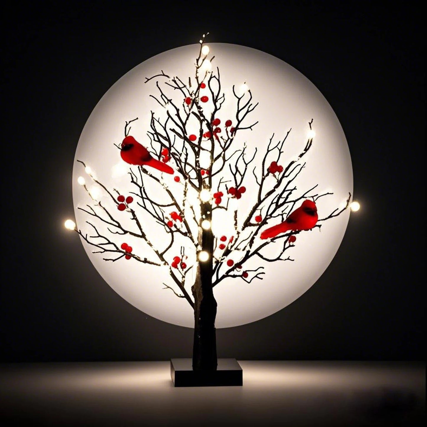 VKTECH Vintage Glowing Cardinals LED Tree Centerpiece