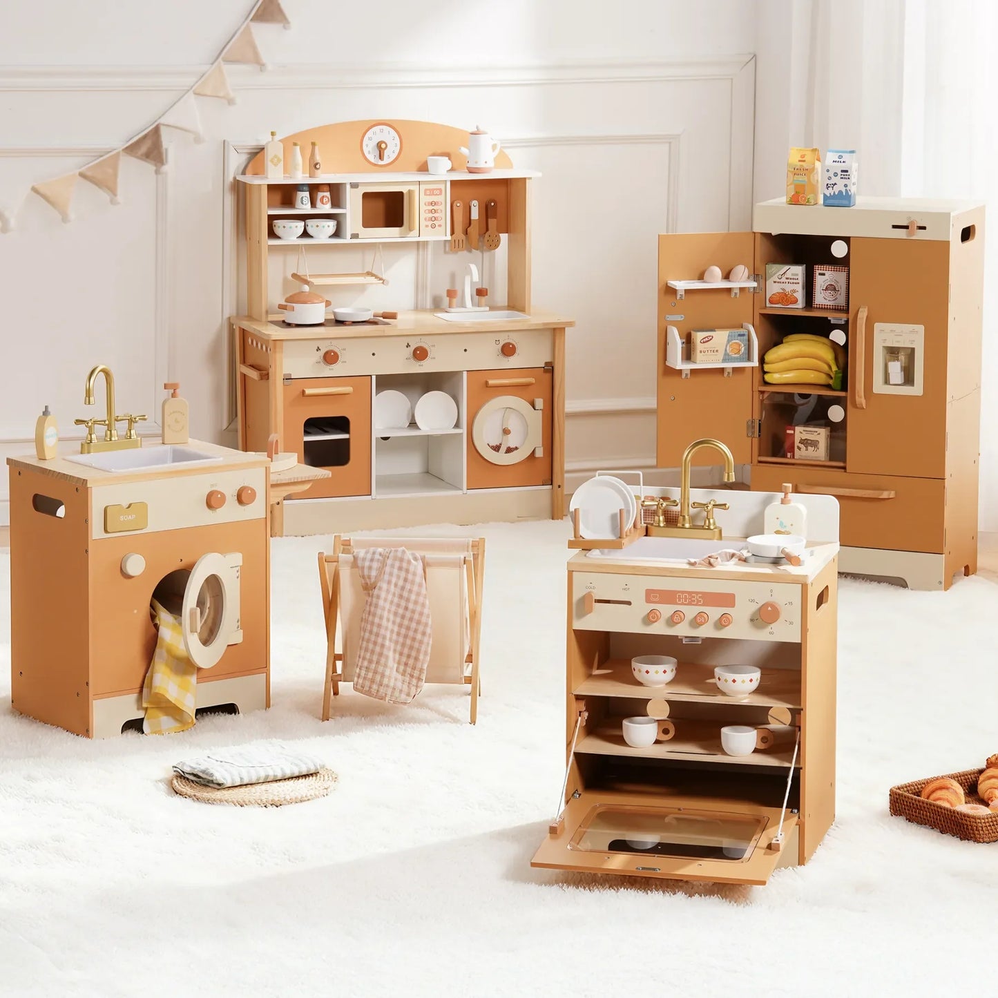 Robotime Wooden Kitchen Playset Washing Machine Dishwasher