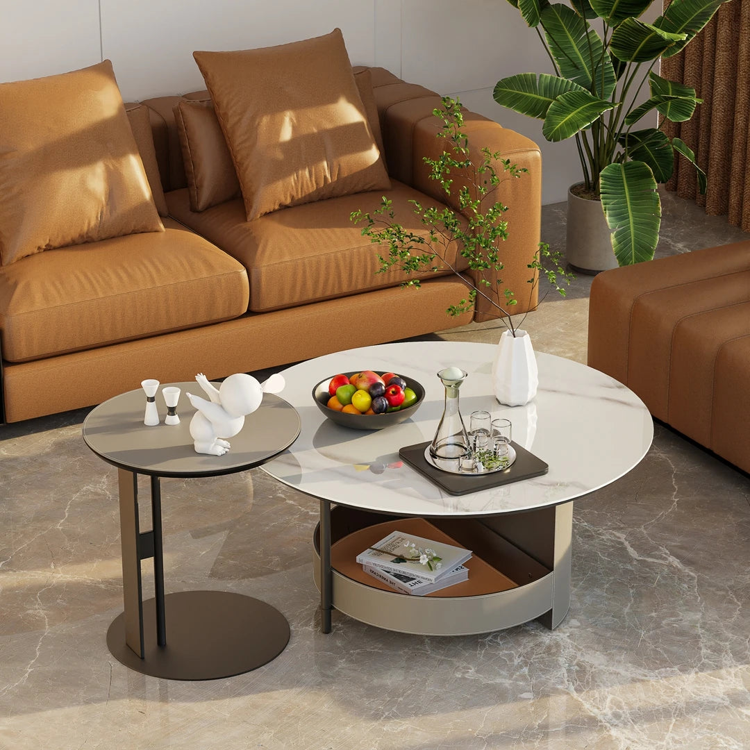 Wisfor Modern Round Coffee Table With Sintered Stone Top