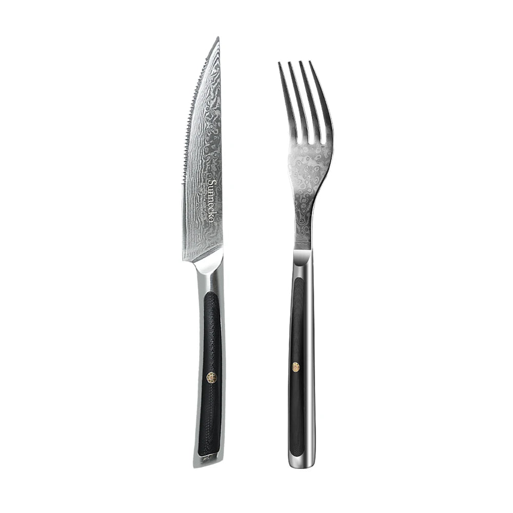 Sunnecko SeventyThreeLayer VG10 Damascus Steel Forks And SteakKnives Set PremiumProfessionalGrade
