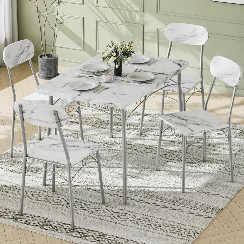 Dining Table Set MDF Tabletop With Metal Frame And Chairs
