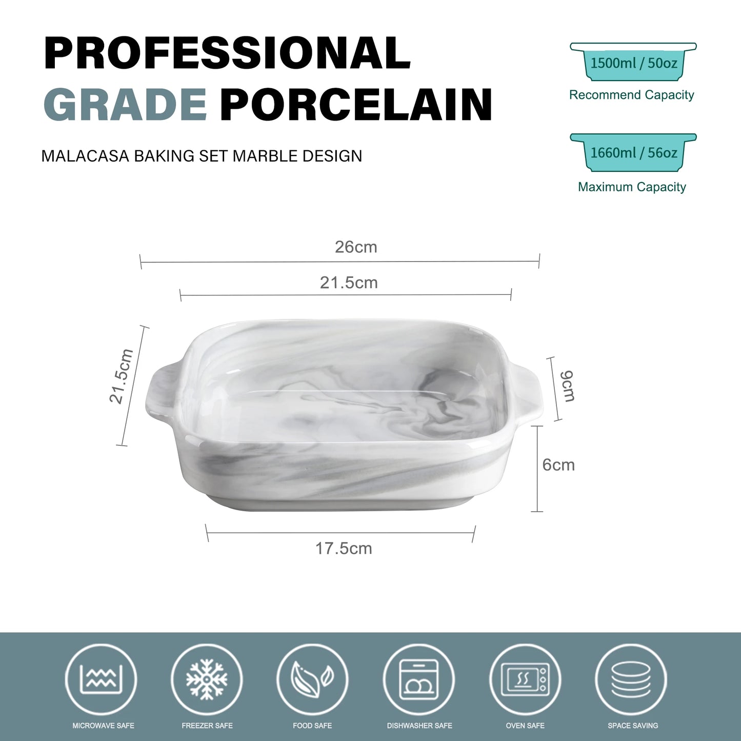 Ceramic Bake Pan Set With Handles 1500ML Oven Safe