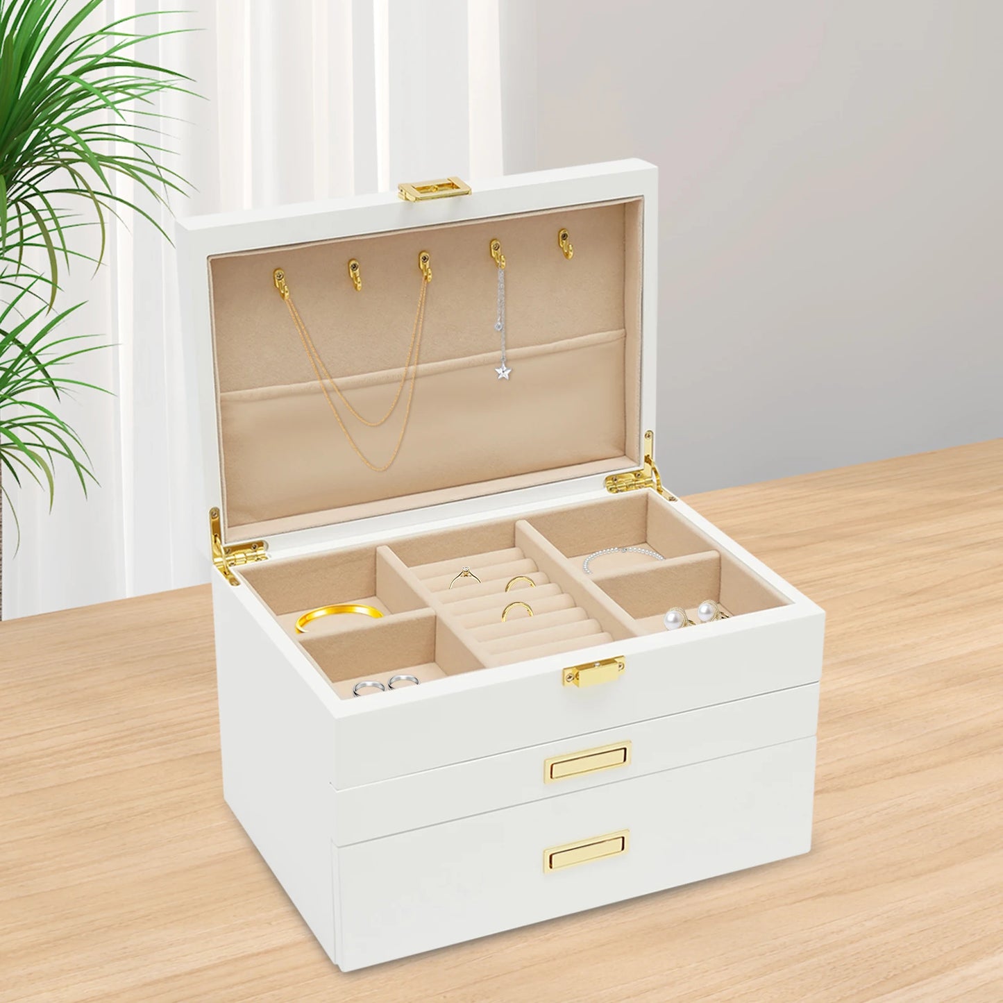 NONECN Wood Jewelry And Watch Display Case Organizer