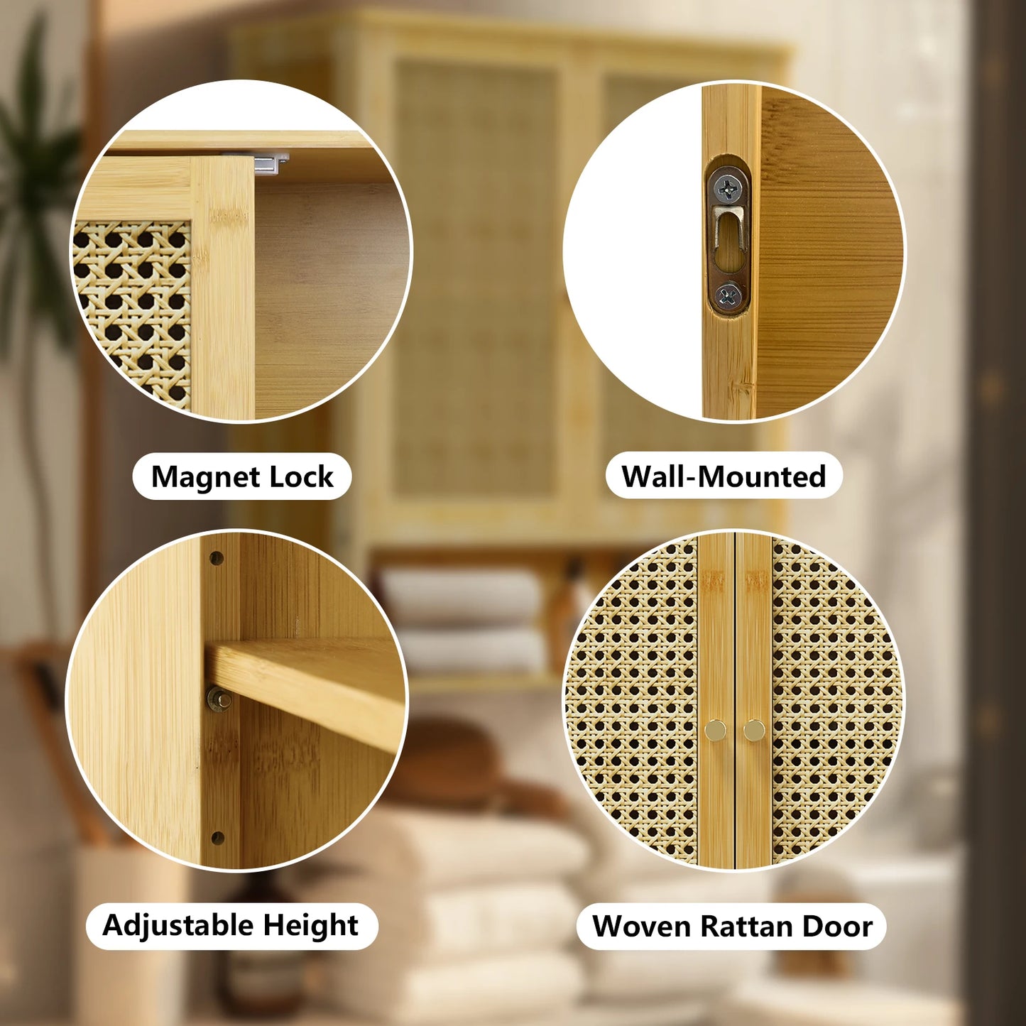 WisforFininsh Bathroom Wall Mounted Bamboo Medicine Cabinet