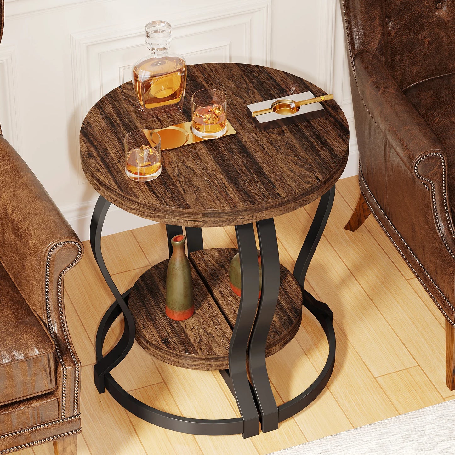 Tribesigns Half Round End Table Set of Two 2 Tier Wooden