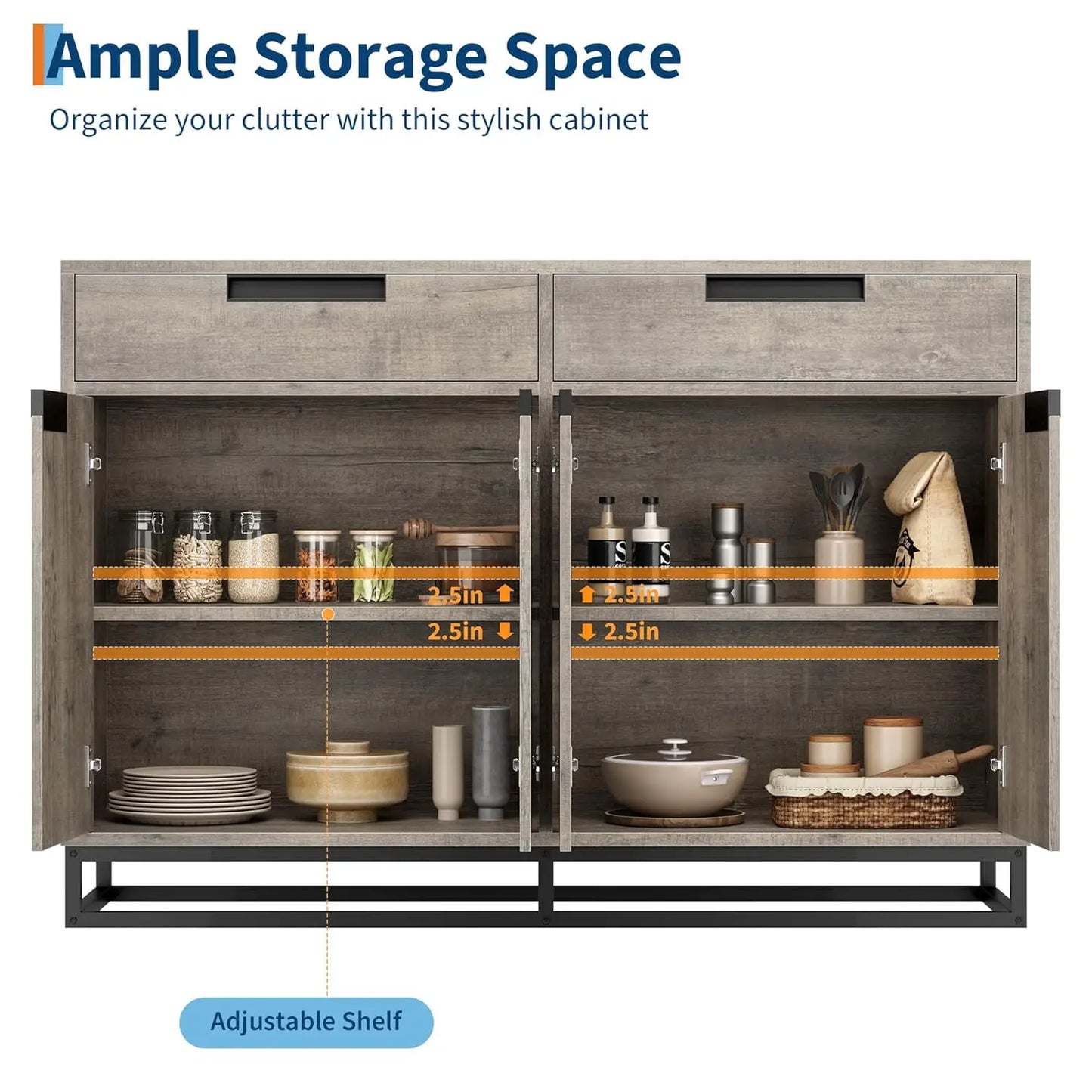 Modern Buffet Cabinet With Storage Sideboard Two Drawers Four Doors
