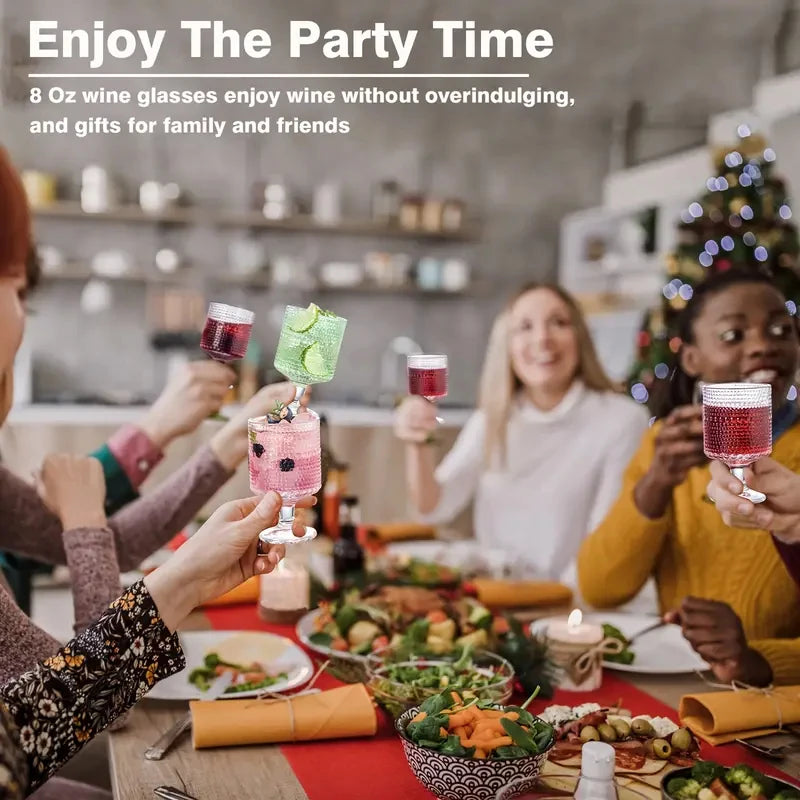 Kemorela Drinkware Vintage Hobnail Goblet Glass Set 8 Pcs