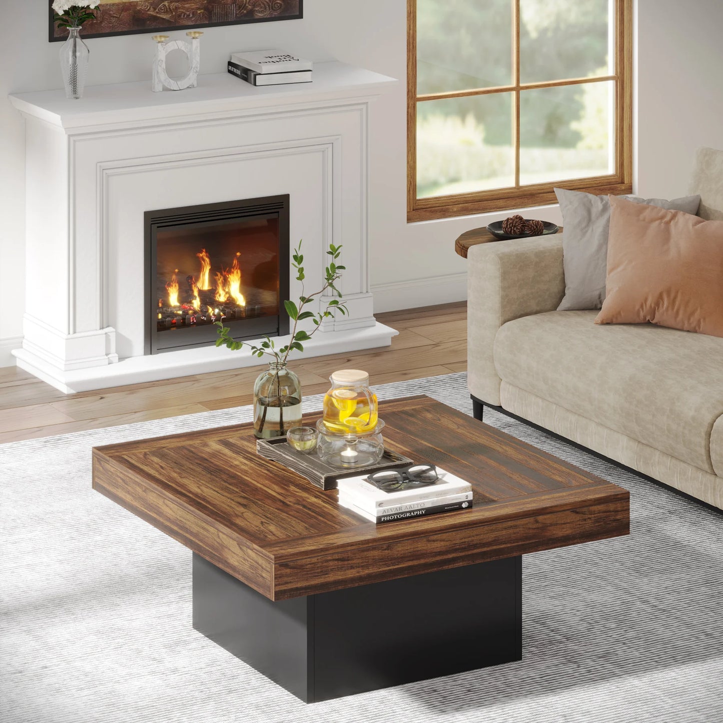 Tribesigns LED Coffee Table Square Engineered Wood Furniture
