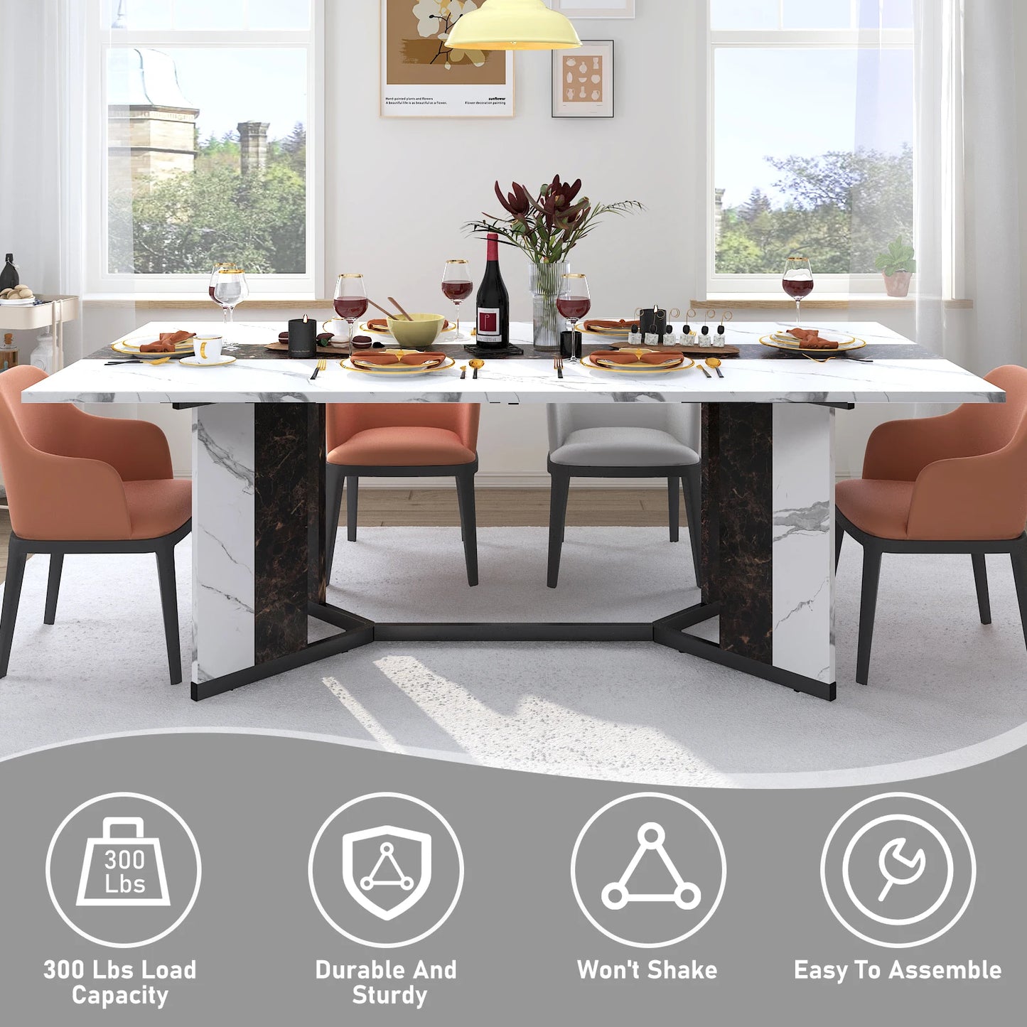 QiaoShiRenFinishes Rectangular Dining Table for 8 People