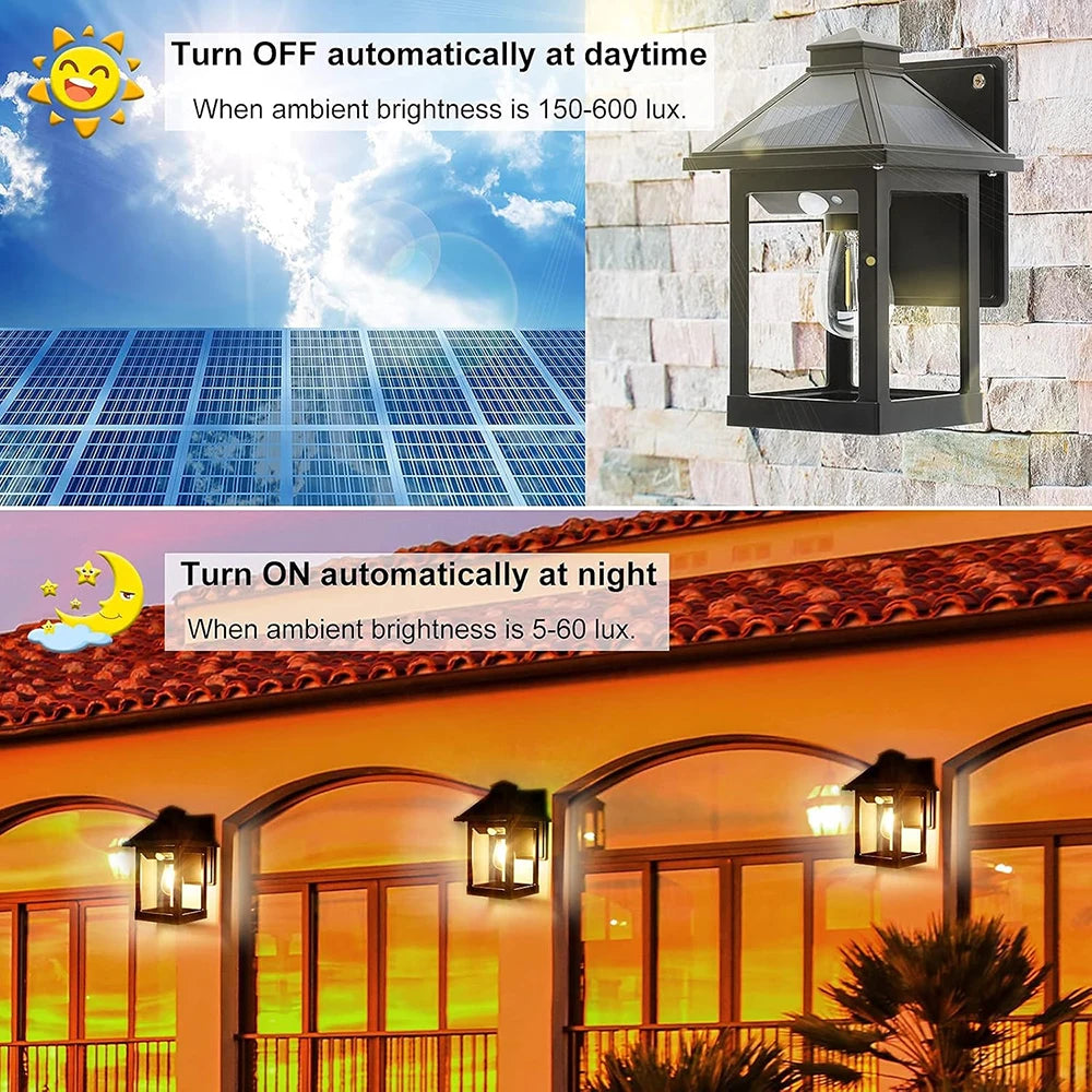 Solar Powered Wall Lanterns 3 Mode Motion Sensor 2 Pack
