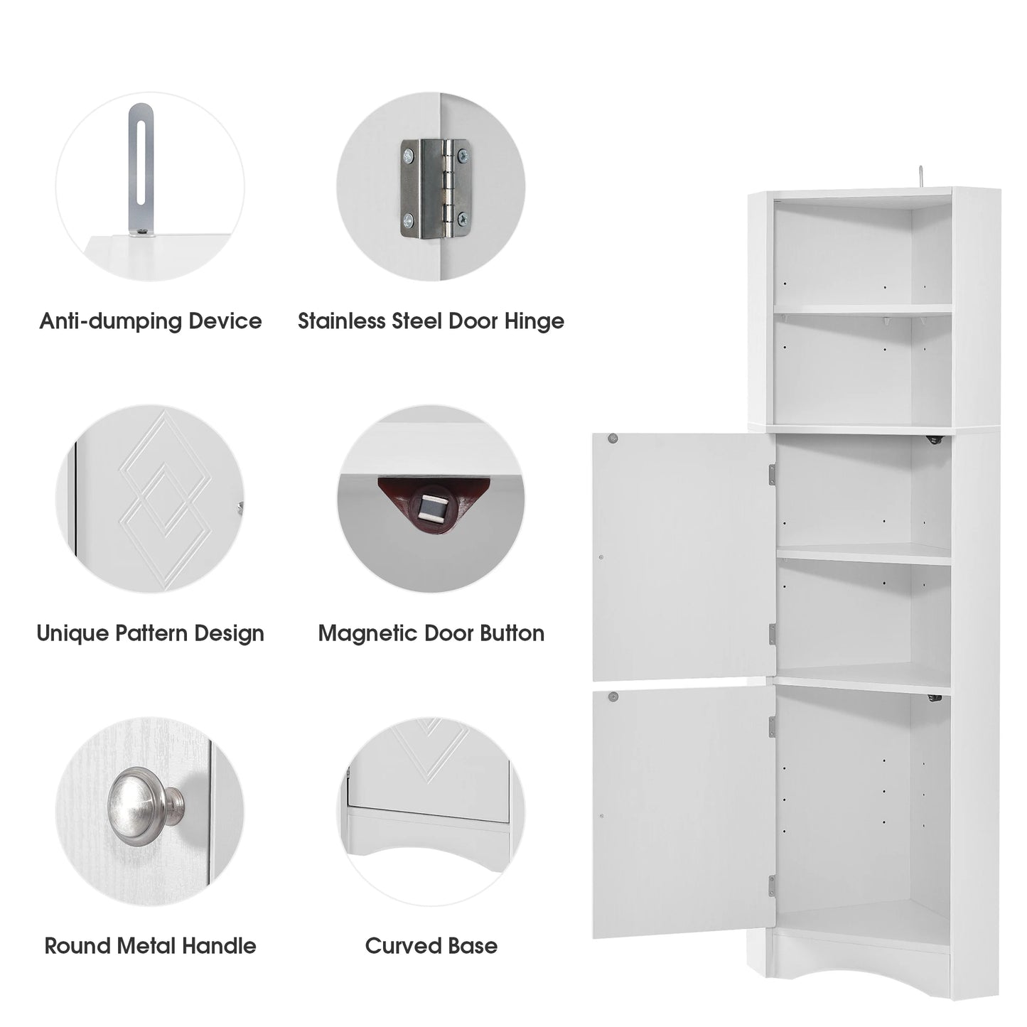 Hign-concerned Tall Bathroom Corner Cabinet With Doors