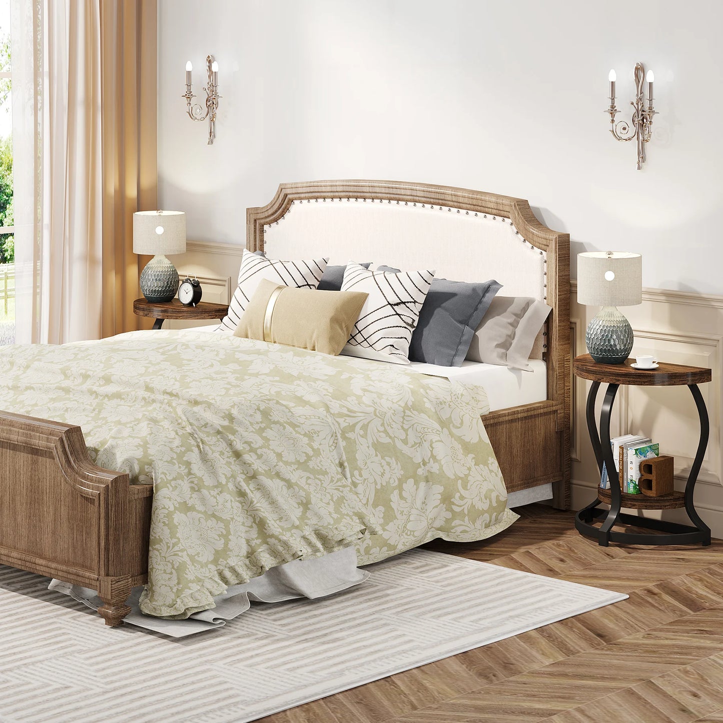 Tribesigns Half Round End Table Set of Two 2 Tier Wooden