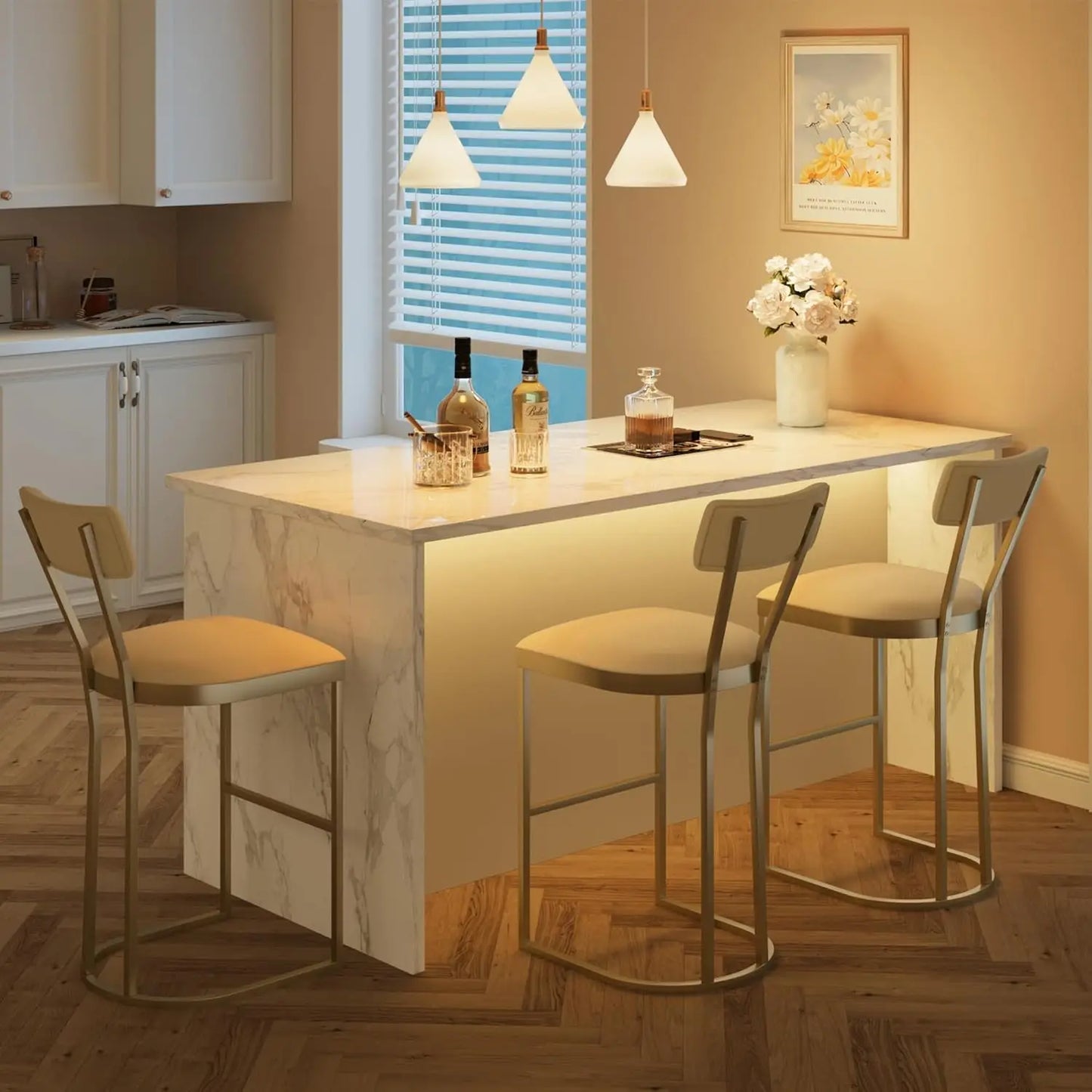 Acekool Counter Height Bar Stools With Upholstered Seat And Back