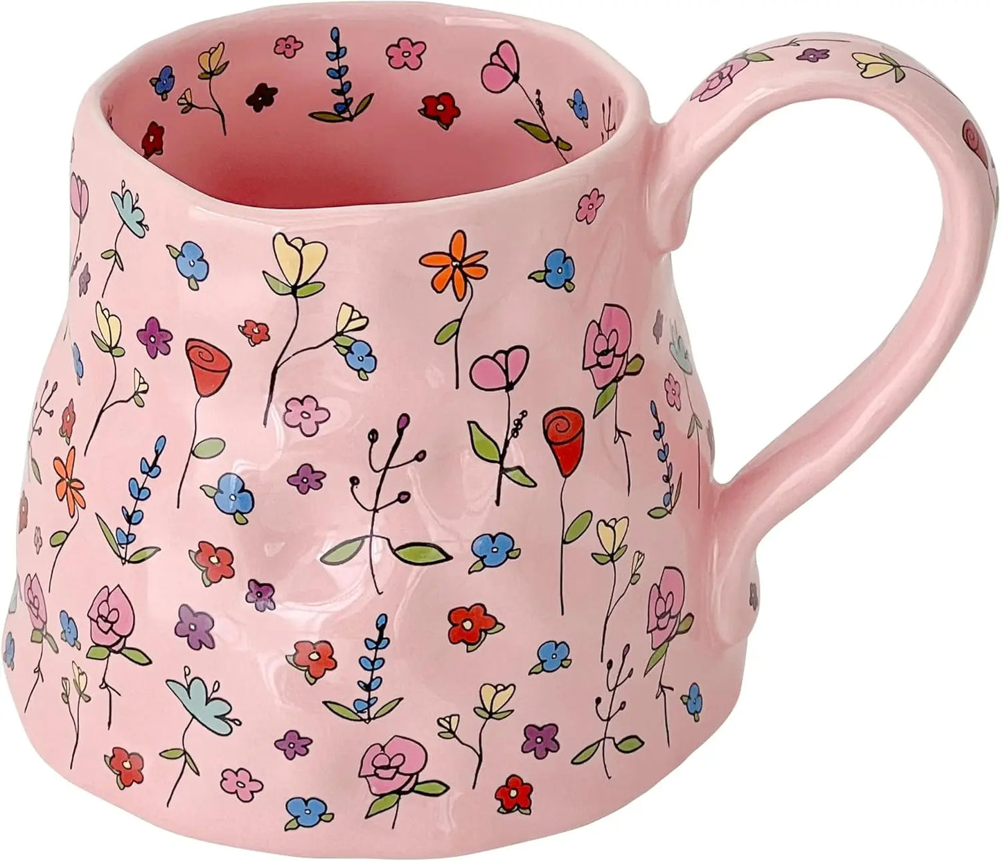 Hignconcerned Ceramic Coffee Mug Floral Handmade Large Handle
