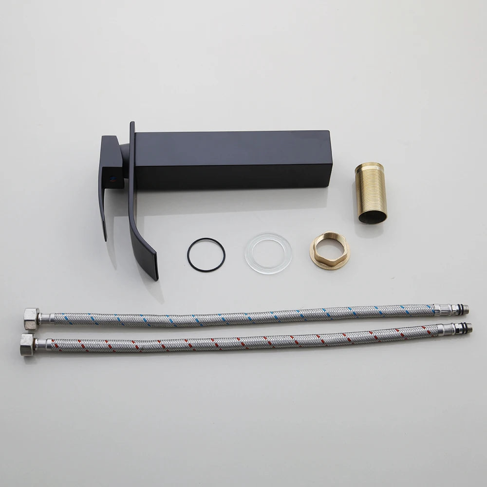 MEKKHALA Glass Wash Basin Vessel Sink With Black Faucet