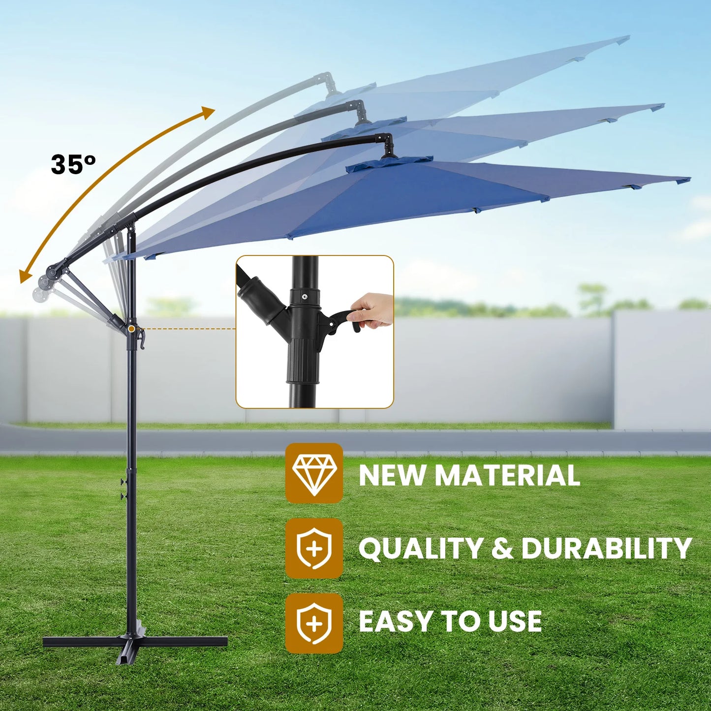 JHK Outdoor Patio Cantilever Umbrella UV Protection Tilt