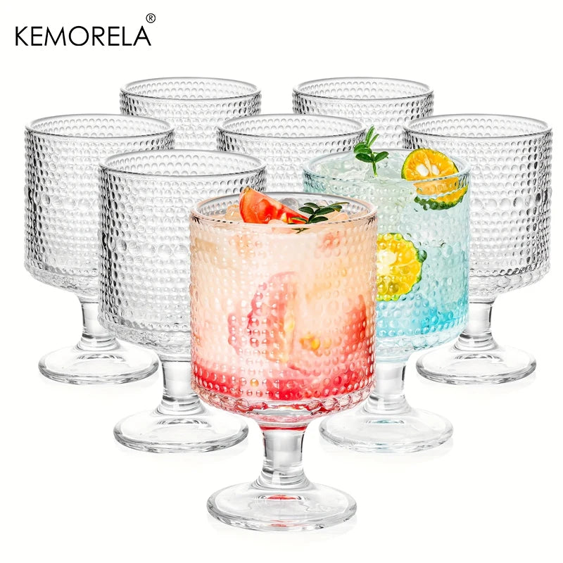 Kemorela Drinkware Vintage Hobnail Goblet Glass Set 8 Pcs
