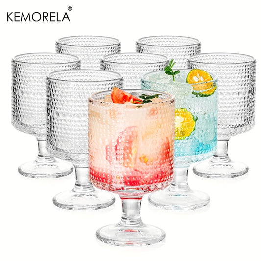 Kemorela Drinkware Vintage Hobnail Goblet Glass Set 8 Pcs