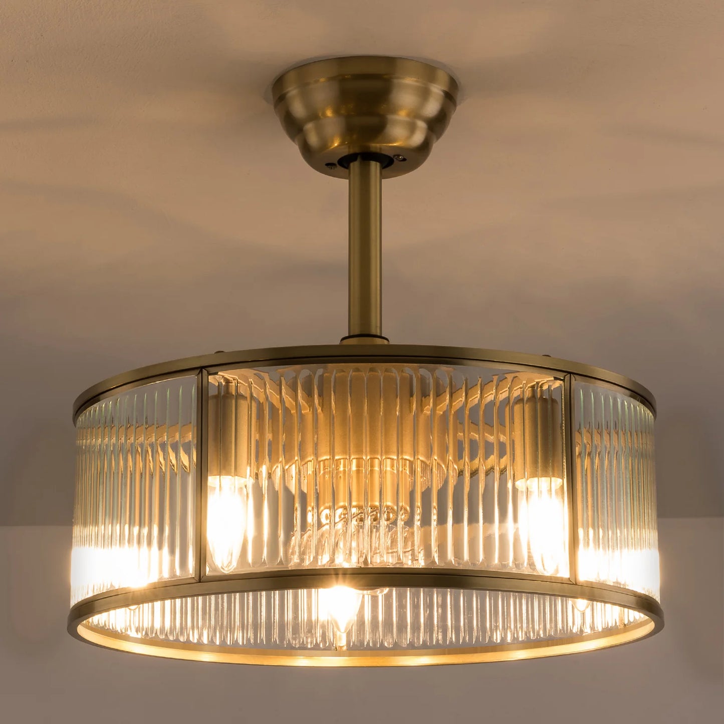 Gold Caged Ceiling Fan With Remote Farmhouse Light