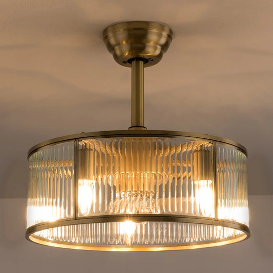 Gold Caged Ceiling Fan With Remote Farmhouse Light