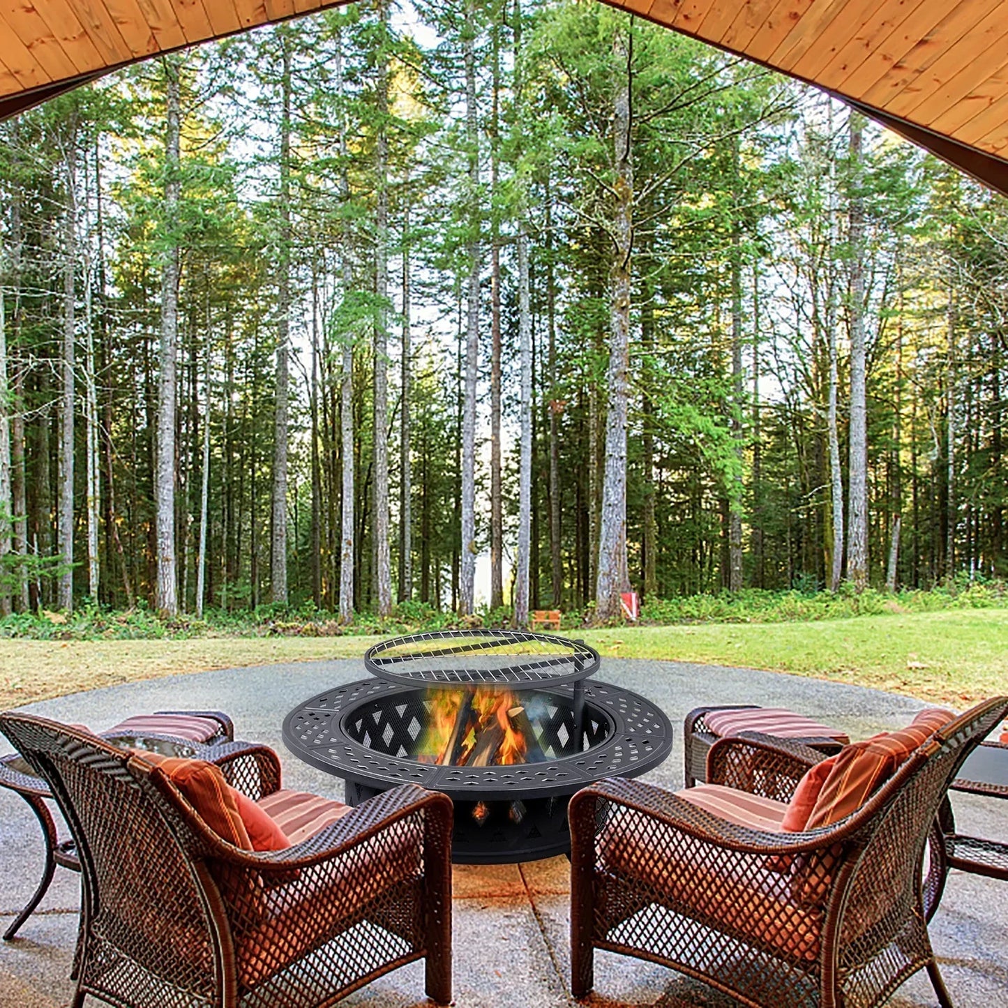 Metal Fire Pit With Cooking Grates For Outdoor Use Durable