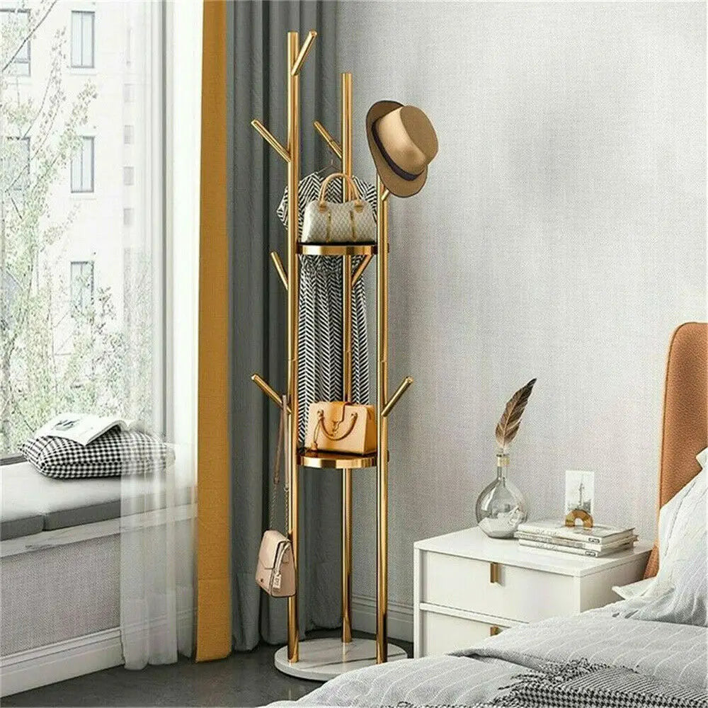 Bingopaw Marble Metal Coat Rack With 9 Hooks And 3 Shelves
