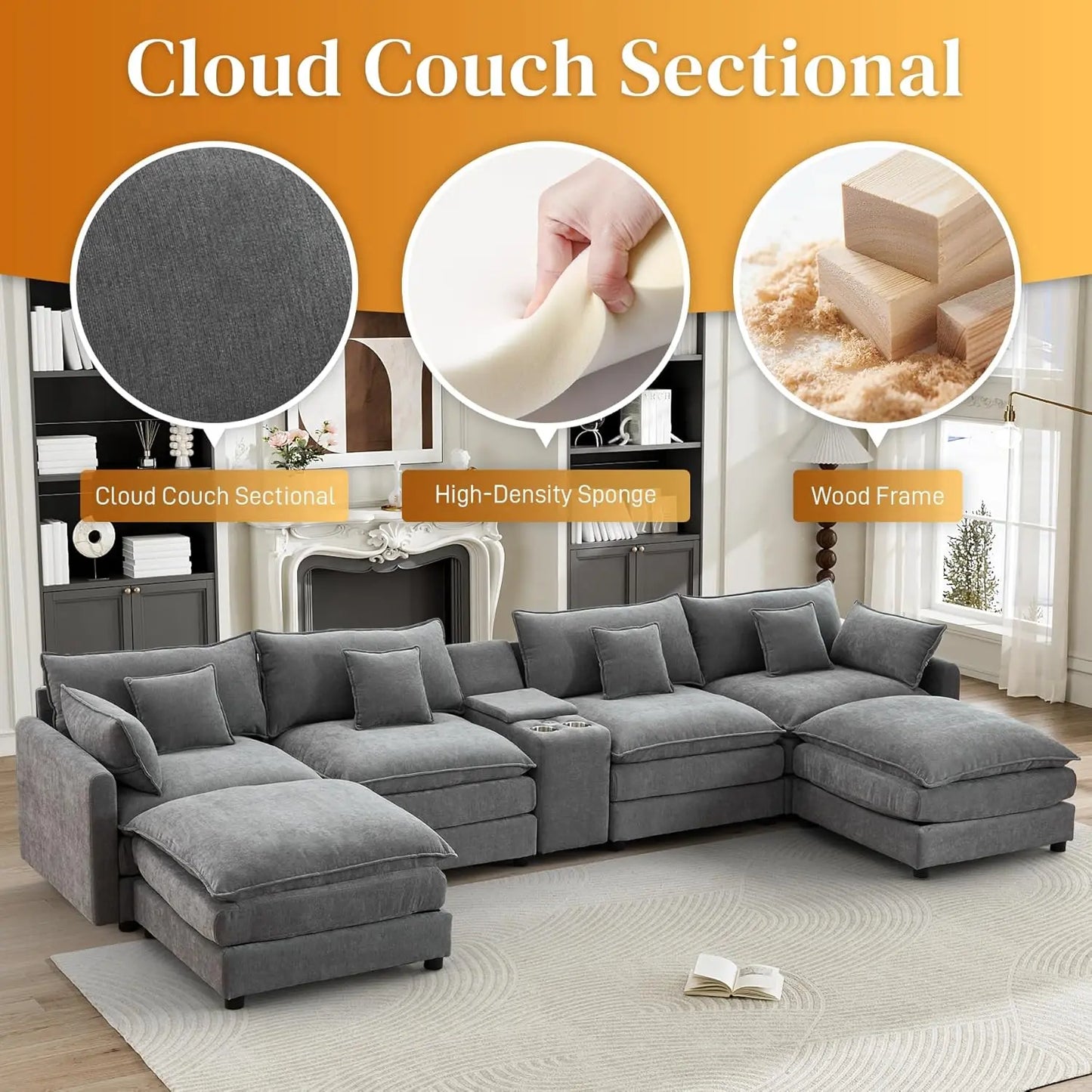 Combination U Shaped Sectional Sofa For Living Room
