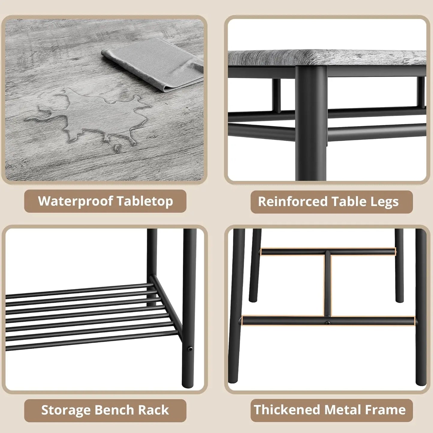 IRONCK Dining Table Set For 4 Small Space Bench And Chairs