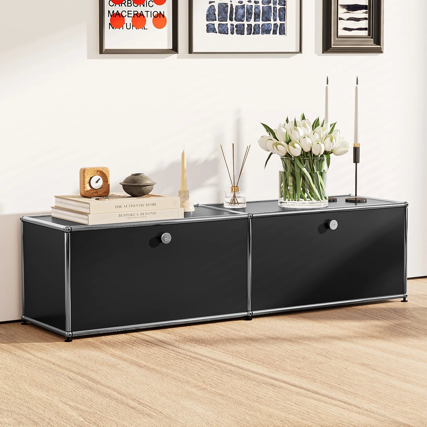 Furgle Modern TV Stand Storage Cabinet With Metal Frame