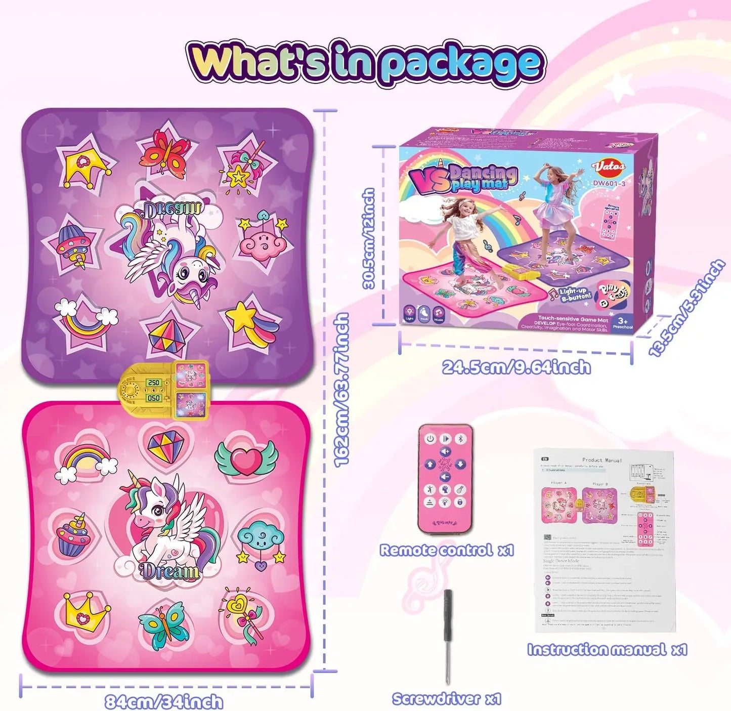 VATOS Unicorn Dance Mat Interactive Educational Indoor Outdoor Comprehensive Pack