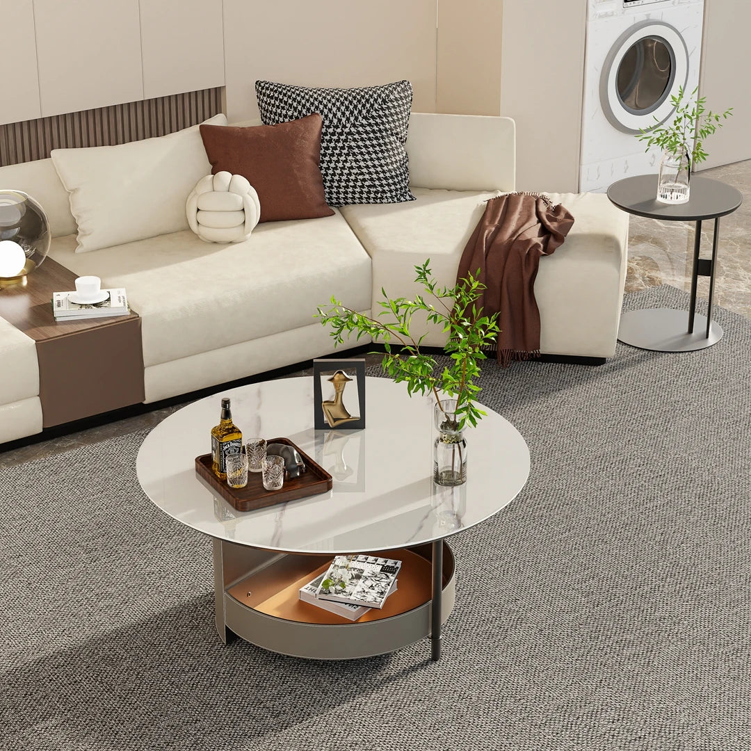 Wisfor Modern Round Coffee Table With Sintered Stone Top