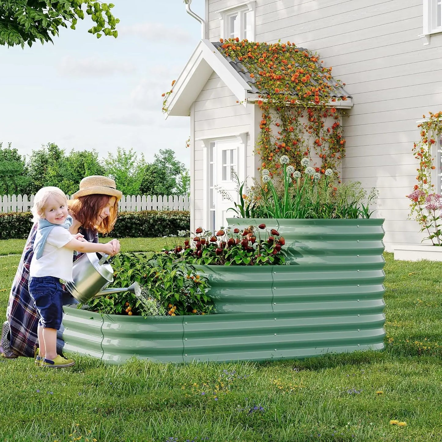 NONEM Raised Garden Bed Galvanized Steel Outdoor Planter Box Vegetables