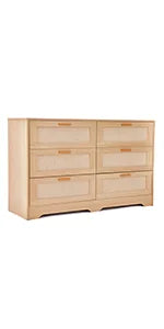 Redlife Rattan Dresser With 6 Drawers And Golden Handles