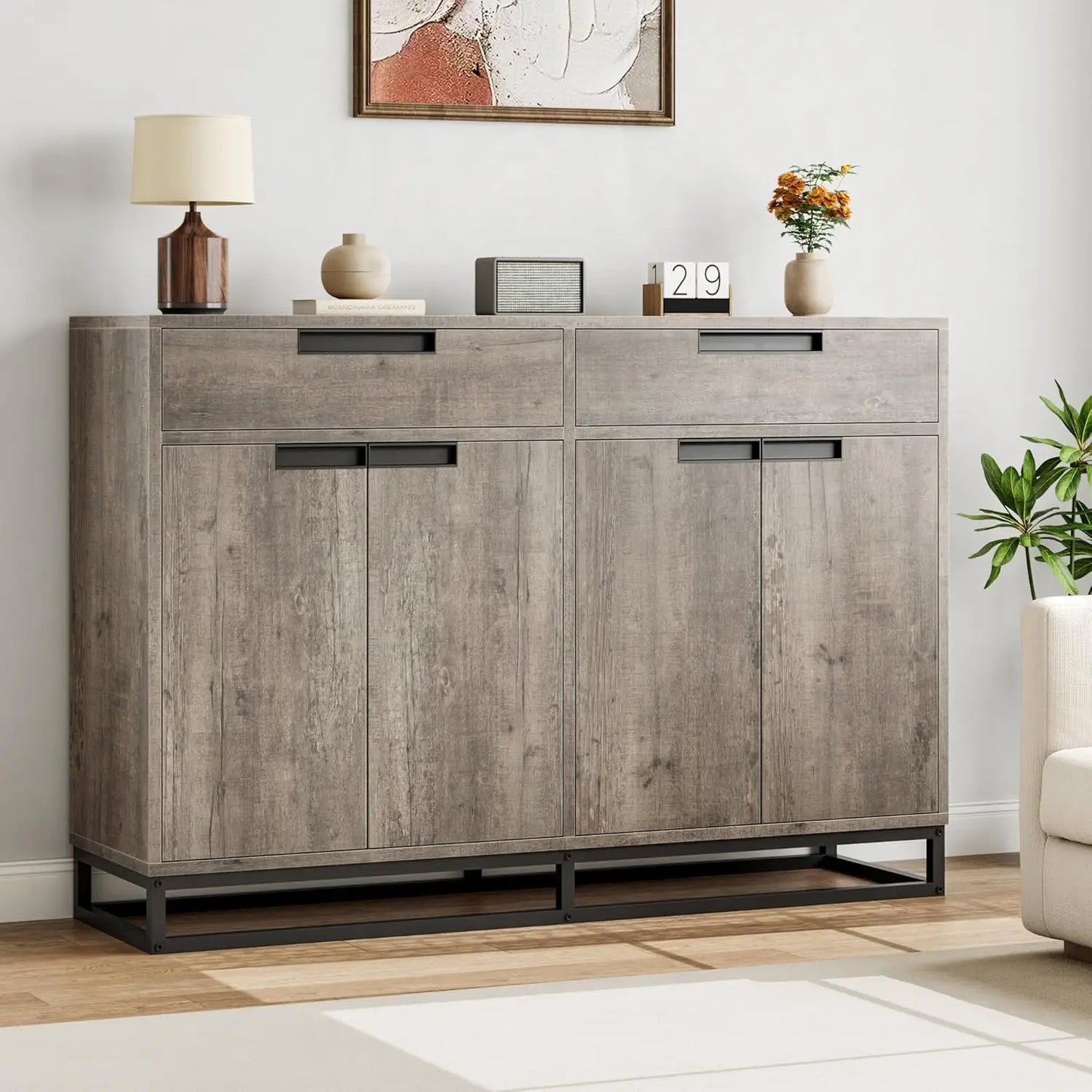 Modern Buffet Cabinet With Storage Sideboard Two Drawers Four Doors
