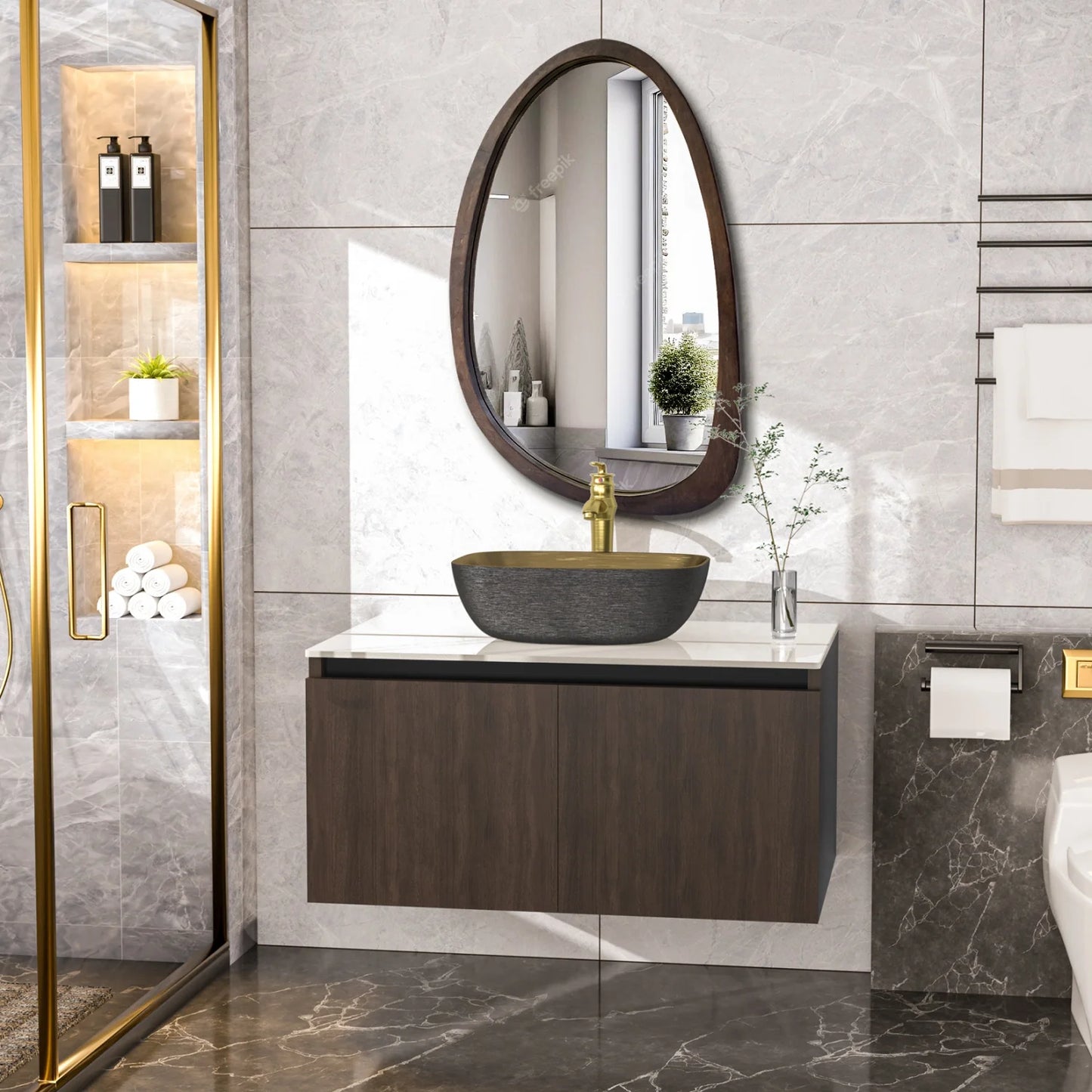 Hign-concerned Marble Floating Bathroom Vanity Sink Combo
