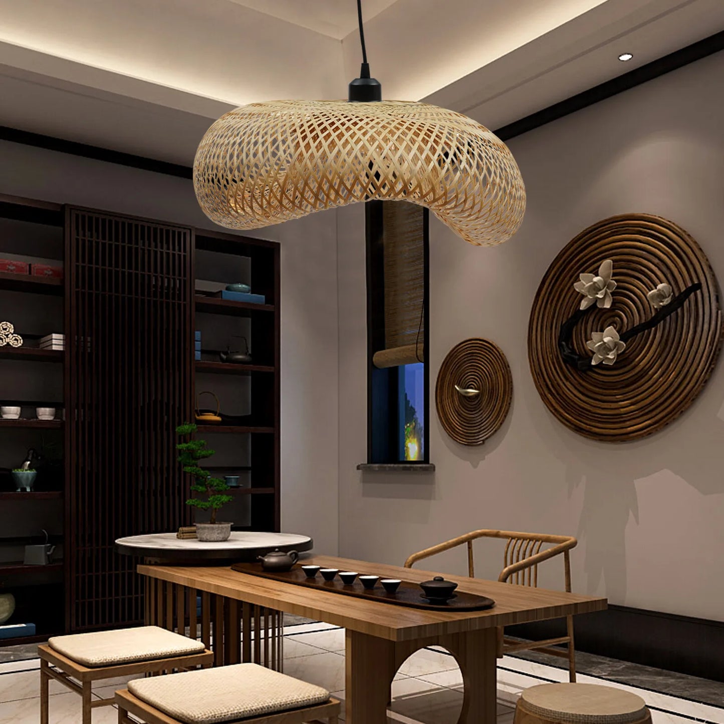 Bamboo Wicker Rattan Pendant Light Asian Ceiling Lamp