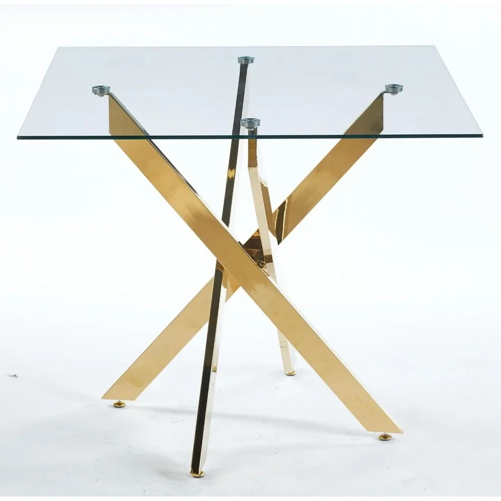 Square Glass Table Set For 4 With Tempered Glass Top