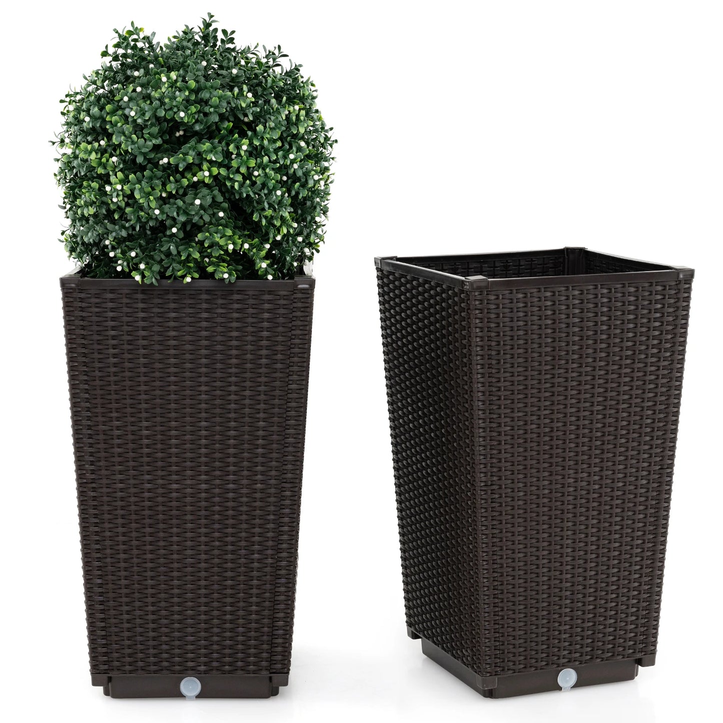 23 Inch Tall Self Watering Planters Set Of 2 Rattan Wicker
