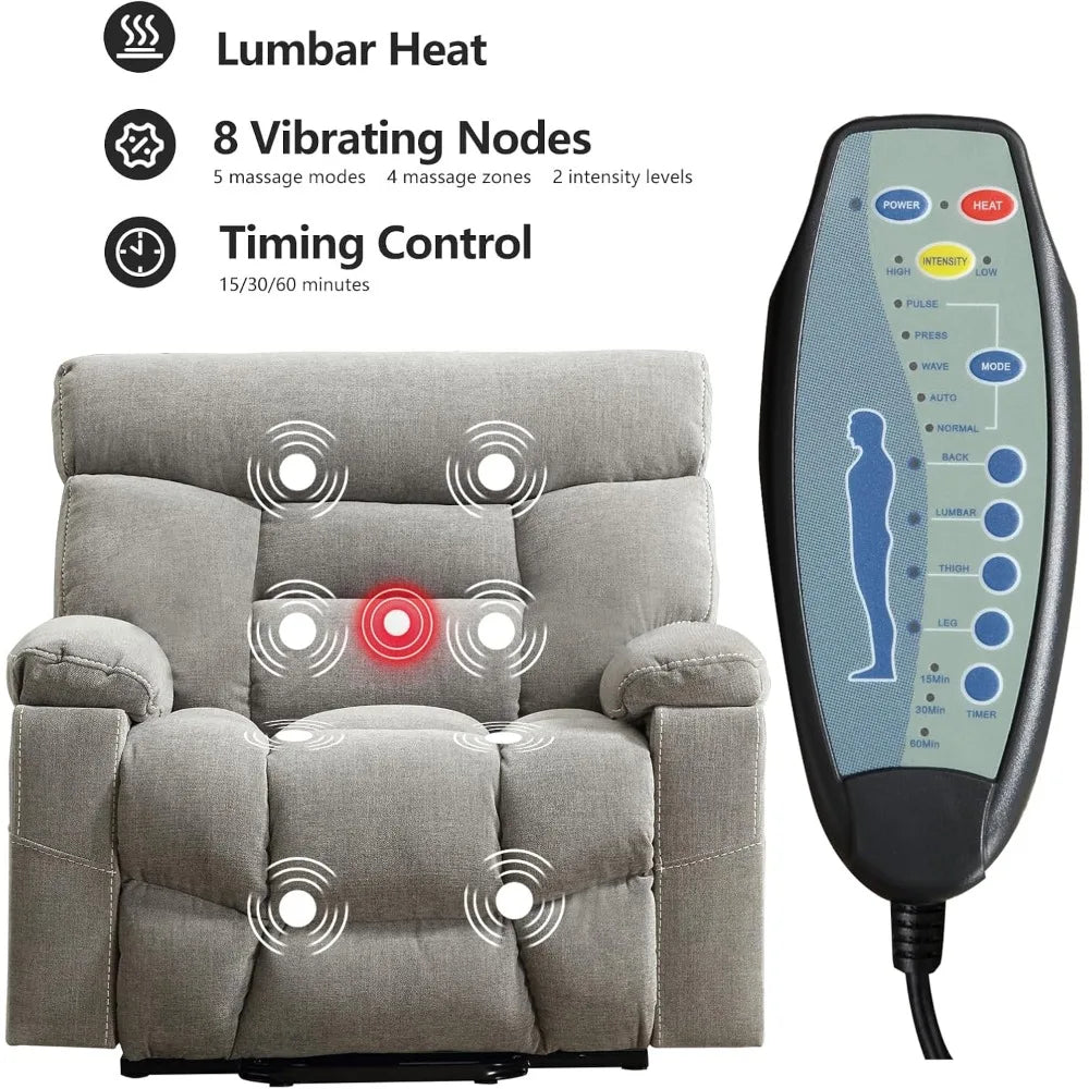 Dual Motor Power Lift Recliner Chair Heated Massage USB Port