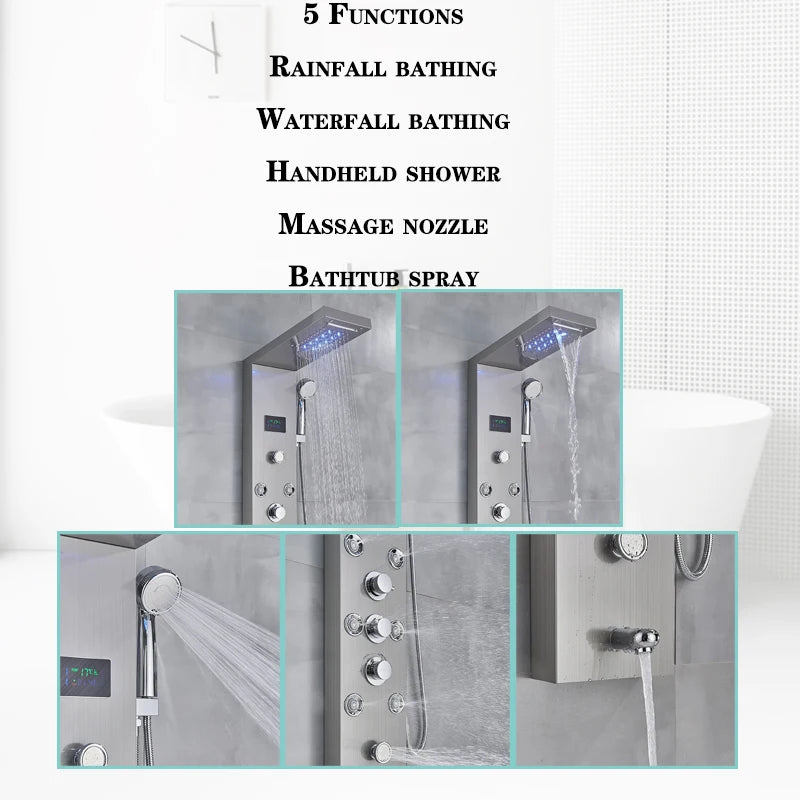 Wanmivezlo LED Bath Shower Faucet Panel System Temperature
