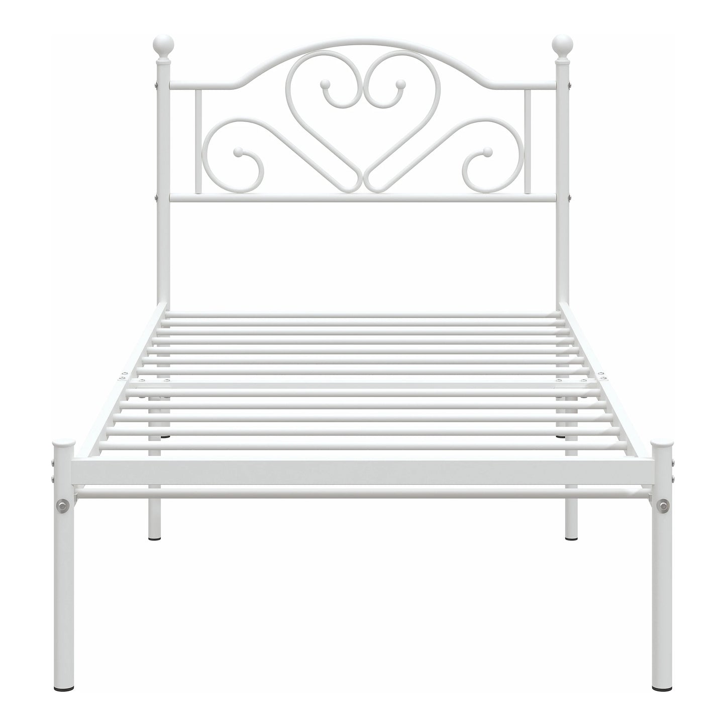 MERRONIX Twin Bed Frame With Heart Headboard Sturdy Metal