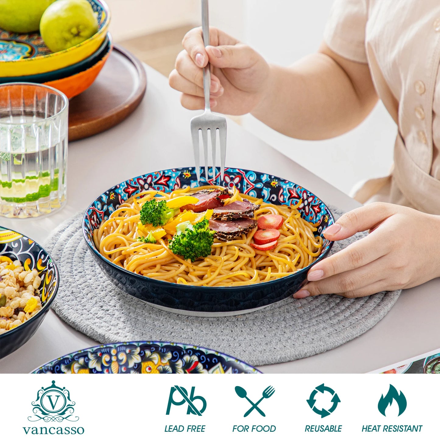 MALACASA Stoneware Ceramic Dinnerware Set Bohemian Style Includes Plates BowlsSet