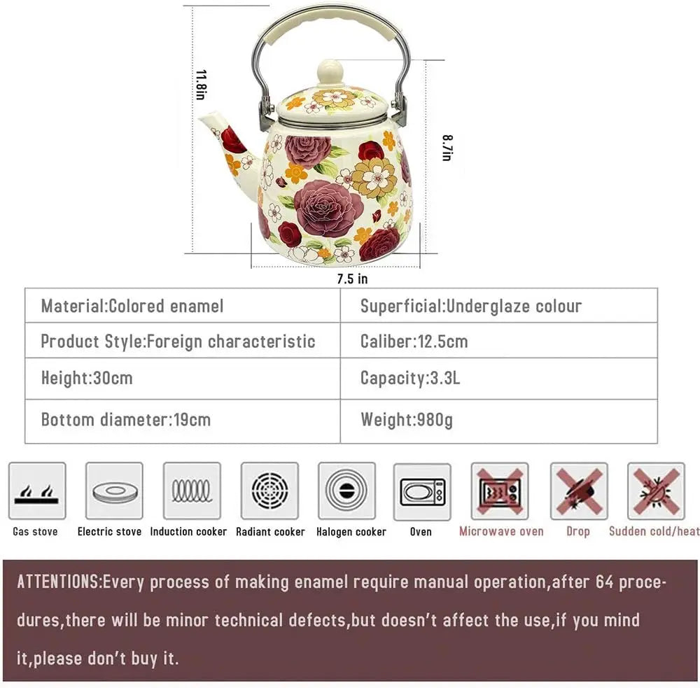 Floral Ceramic Enamel Elegant Teapot For Stovetop Kettle