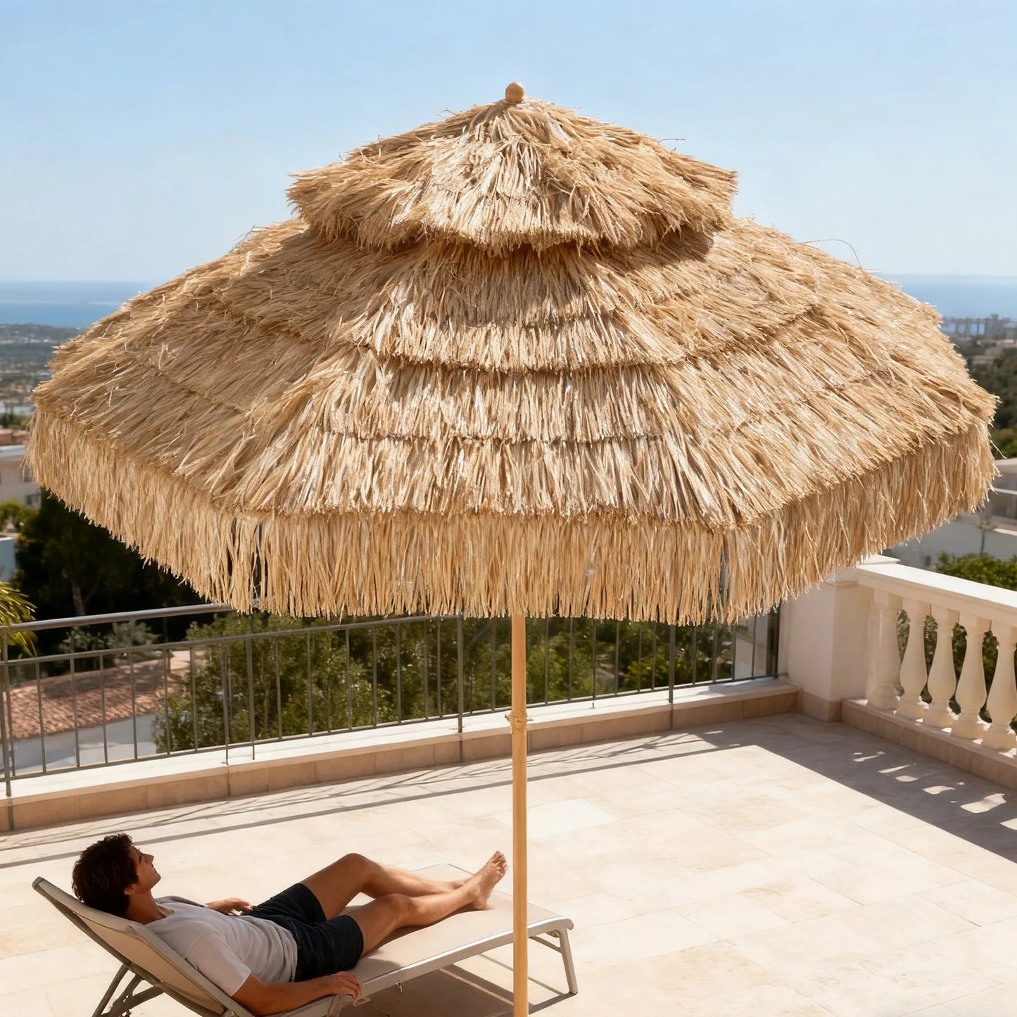 Hawaii Straw Tiki Umbrella for Patio and Poolside Outdoor