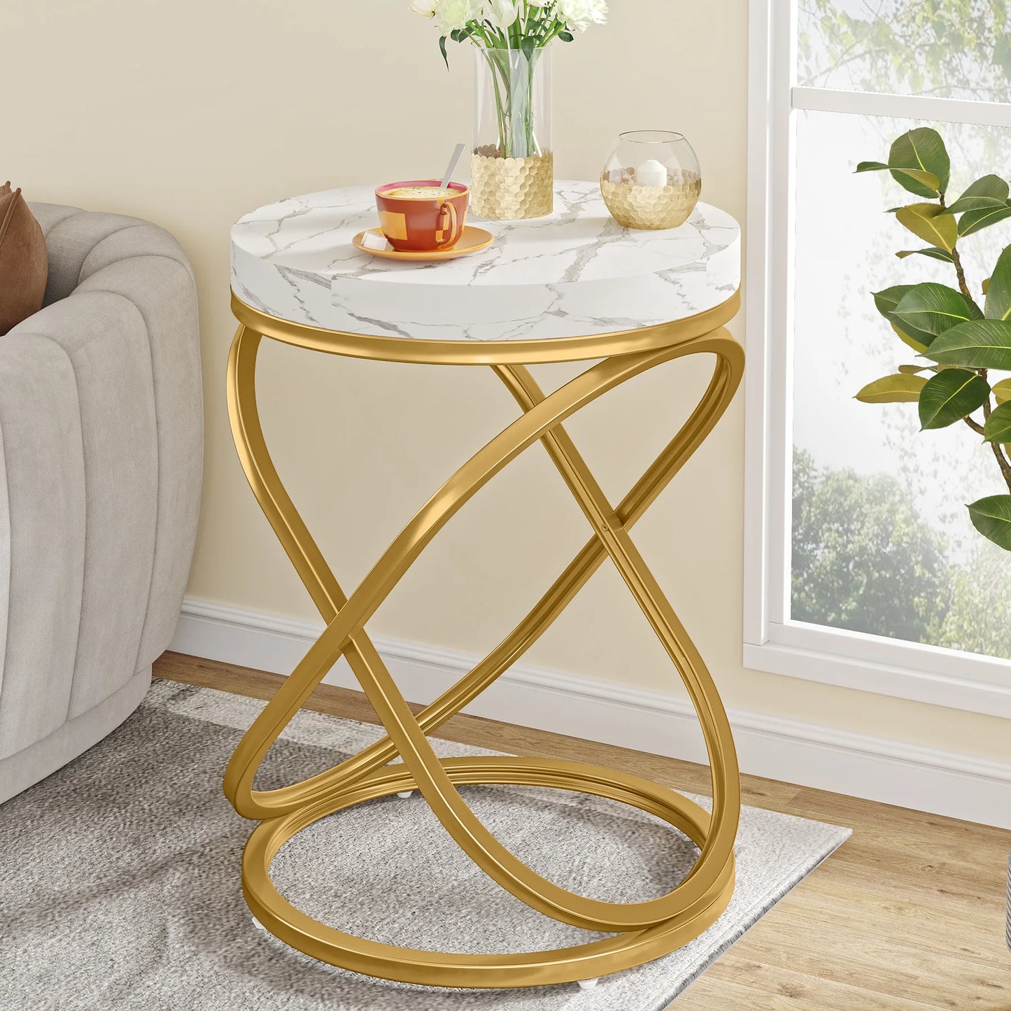 Tribesigns Round Faux Marble End Table For Living Room